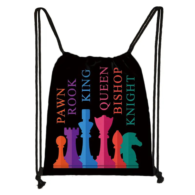 Cute Chess Print Drawstring Bag Chess Player Game