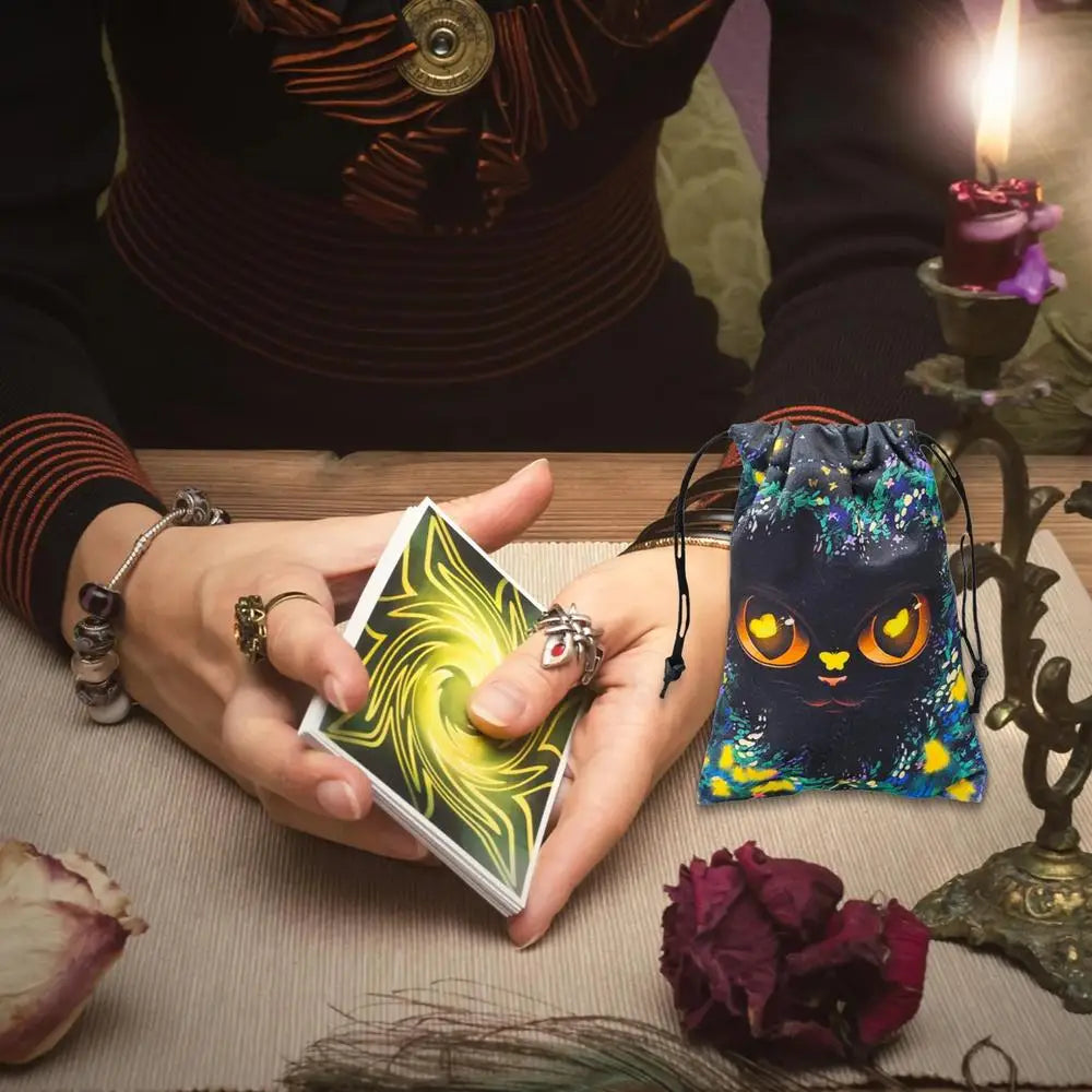 Drawstring Pouch Cat-Themed Tarot Decks Container