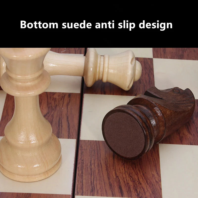 39cm wooden folding chessboard, with 2 additional pieces