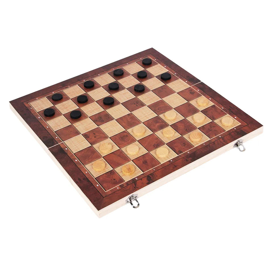 New Design 3 in 1 Wooden Chess Backgammon Checkers Travel