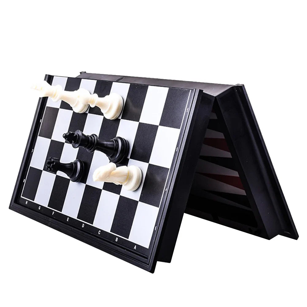 Foldable Magnetic Chess Checkers Backgammon Set - Portable 3 in 1