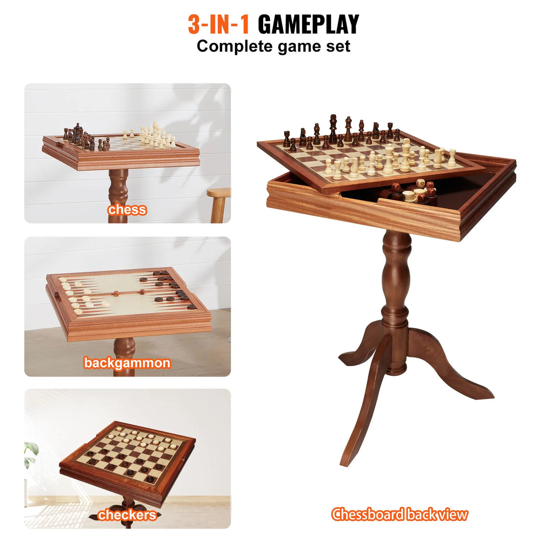 Premium Wooden Chess Table Deluxe Combo Game Table Furniture Set