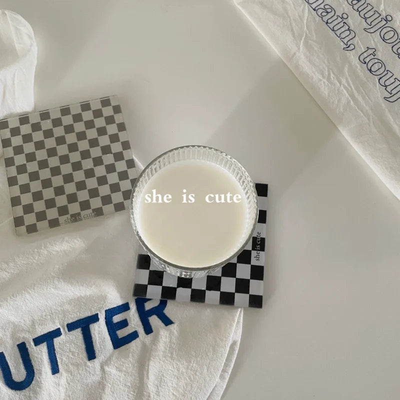 Square Checkerboard Grid Coasters Creative Acrylic Waterproof Anti-scald Mats