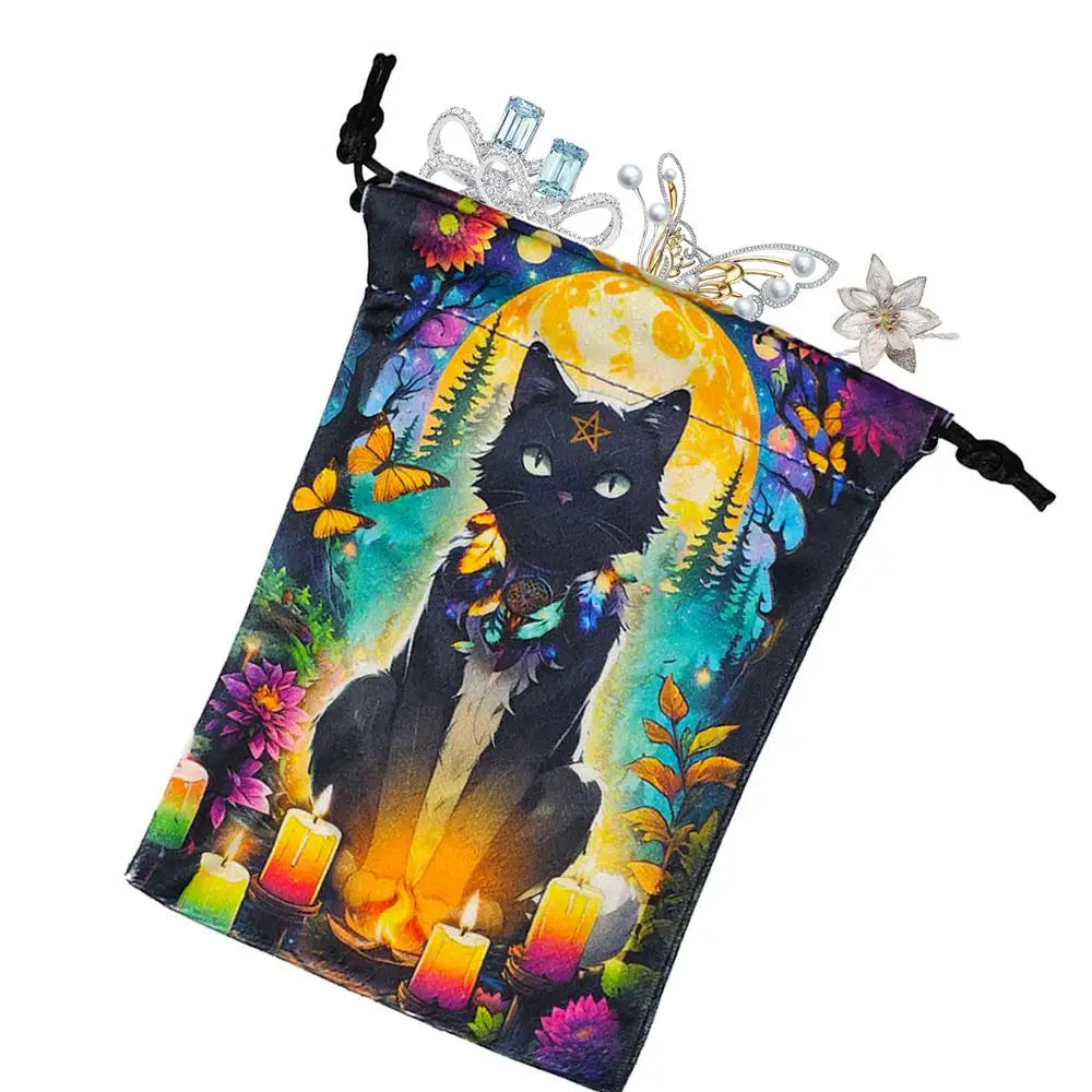 Drawstring Pouch Cat-Themed Tarot Decks Container