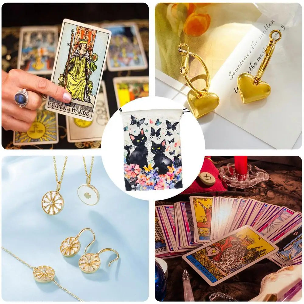 Drawstring Pouch Cat-Themed Tarot Decks Container