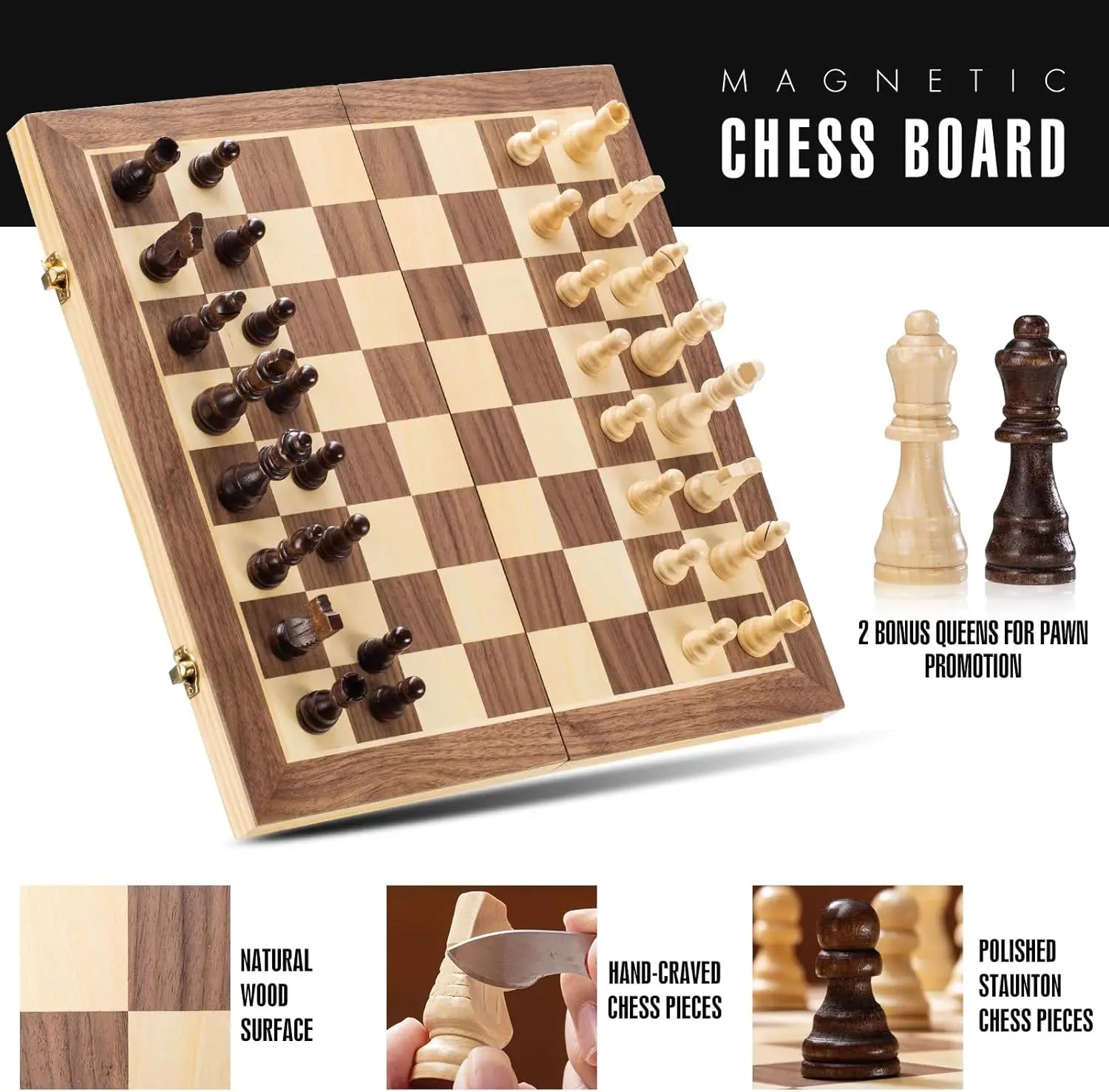 Upgraded Magnetic Chess Set, 15" Tournament Staunton Wooden Chess