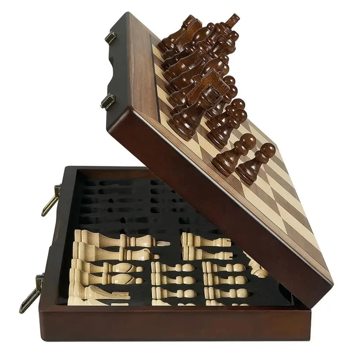 39.3cm/15.47inch magnetic wooden chess set with 2 additional queens