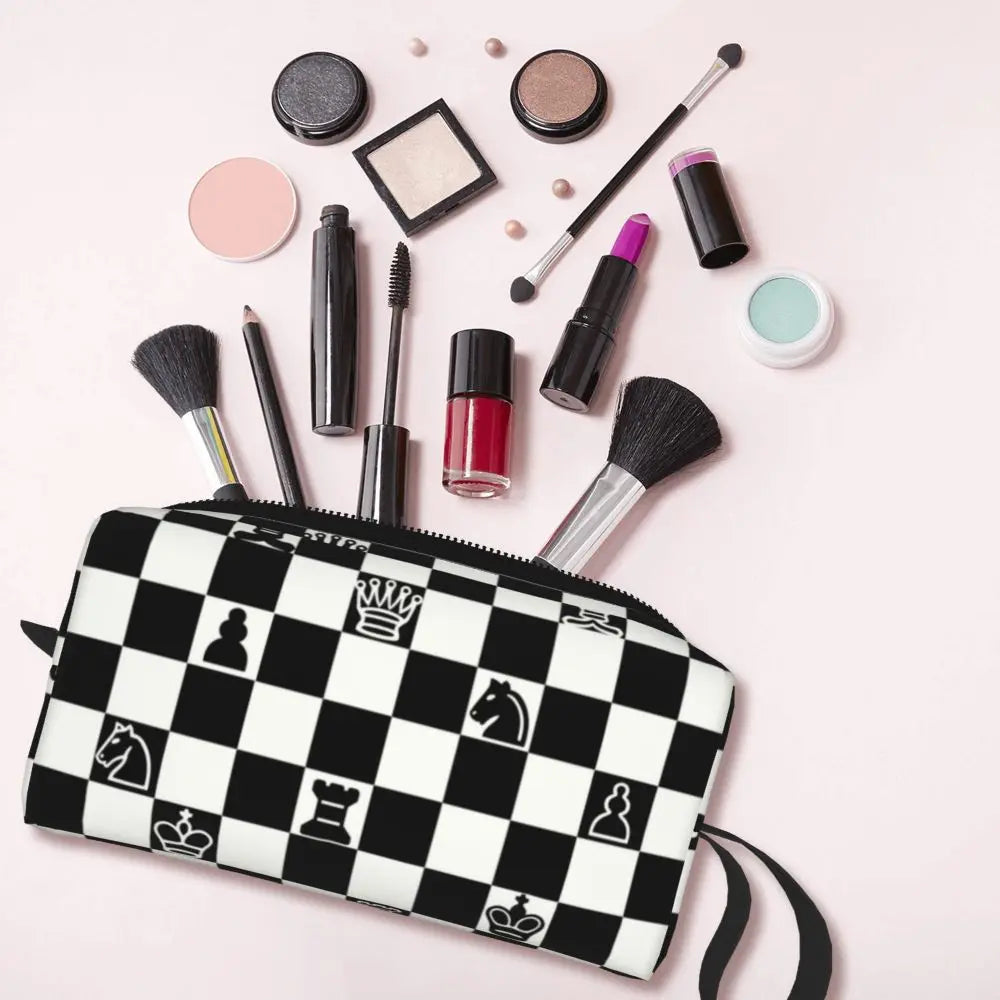 Custom Fashion Chess Toiletry Bag for Women Chessboard