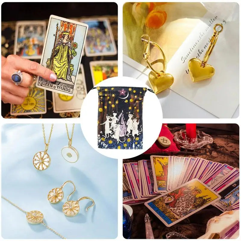 Drawstring Pouch Cat-Themed Tarot Decks Container