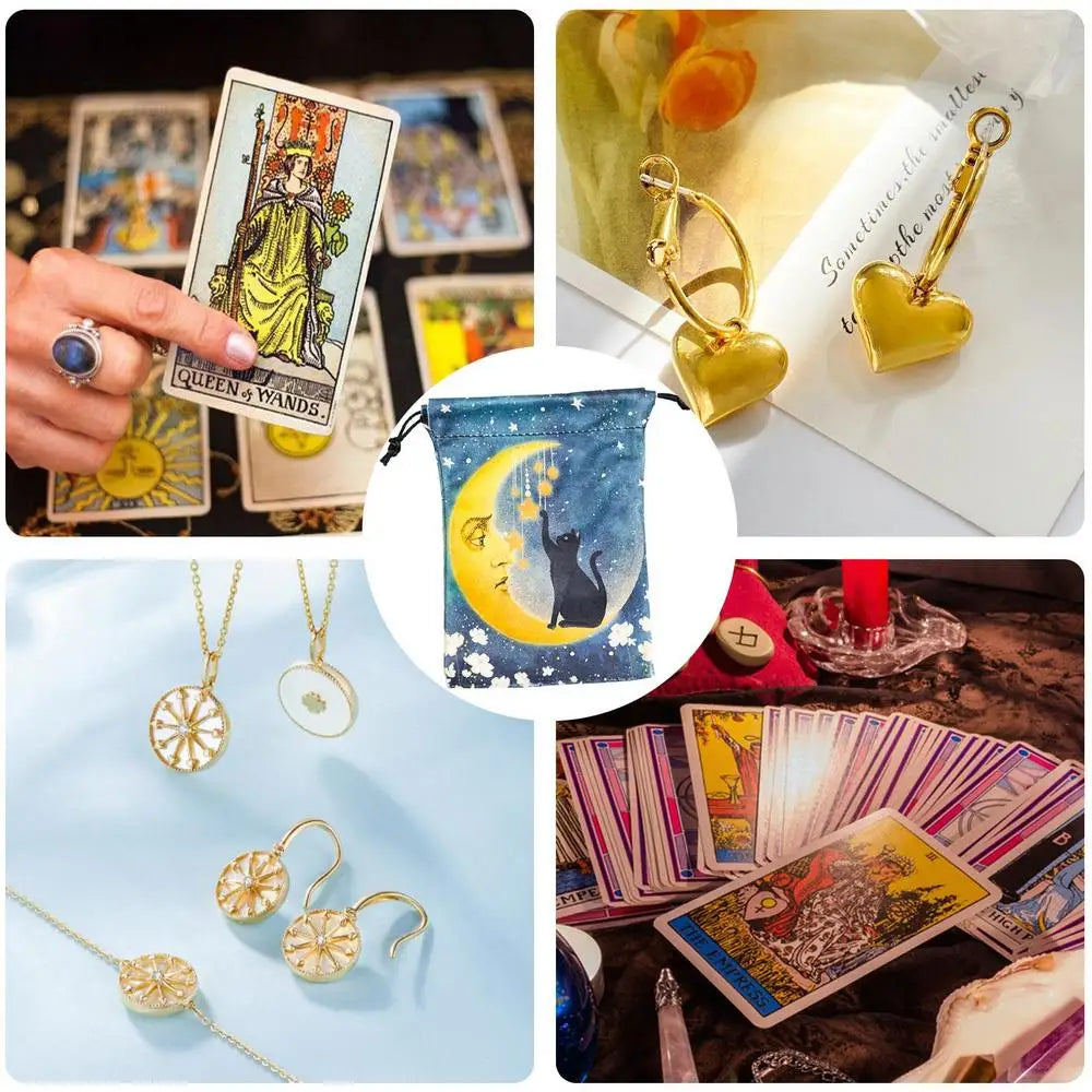 Drawstring Pouch Cat-Themed Tarot Decks Container