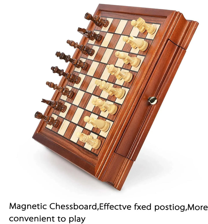 12.8'' Magnetic Wooden Chess Set / 2 Built-in Storage Drawers