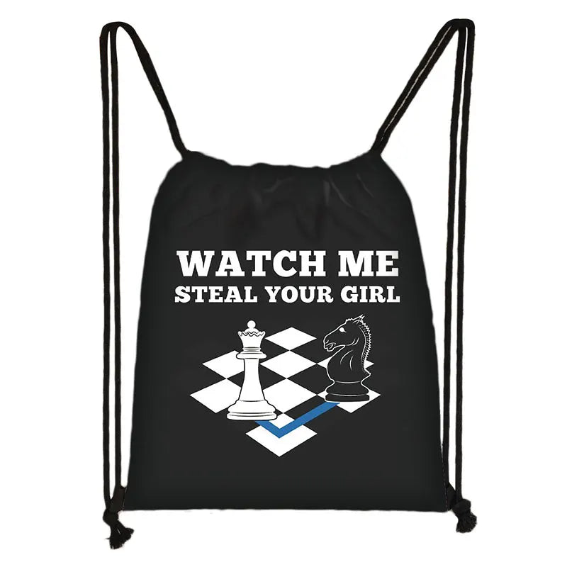 Cute Chess Print Drawstring Bag Chess Player Game