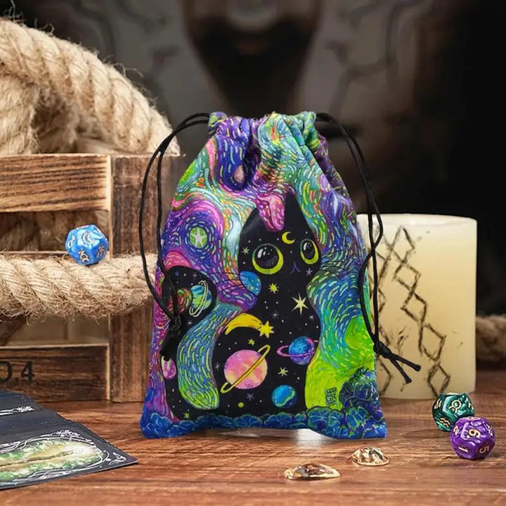 Drawstring Pouch Cat-Themed Tarot Decks Container