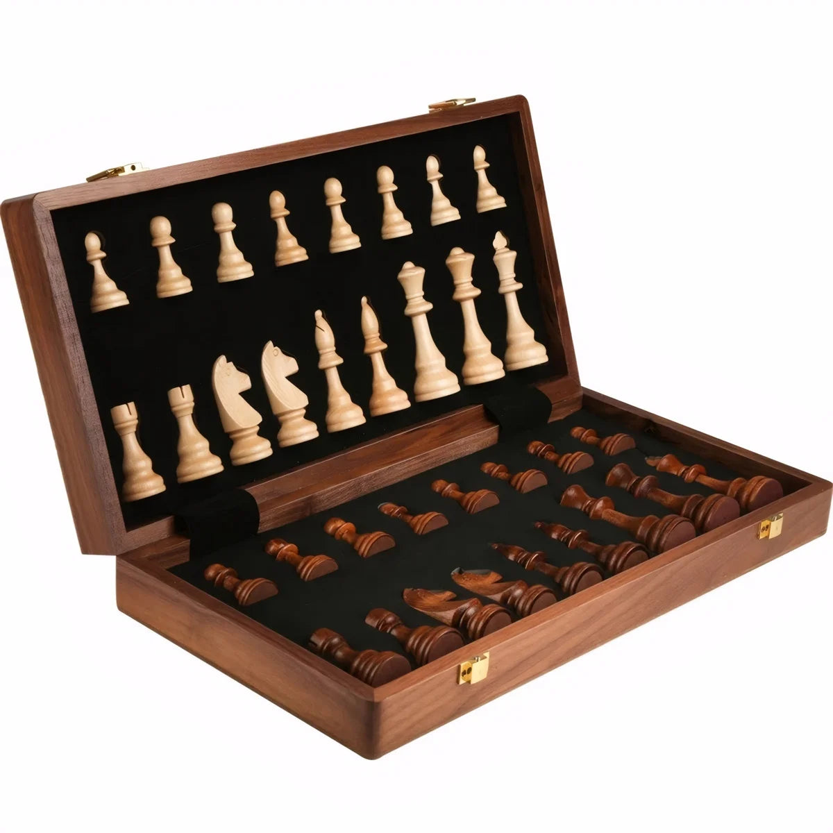 39cm wooden folding chessboard, with 2 additional pieces