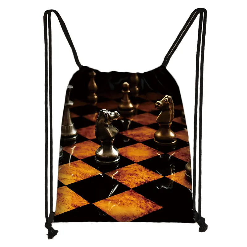 Cute Chess Print Drawstring Bag Chess Player Game