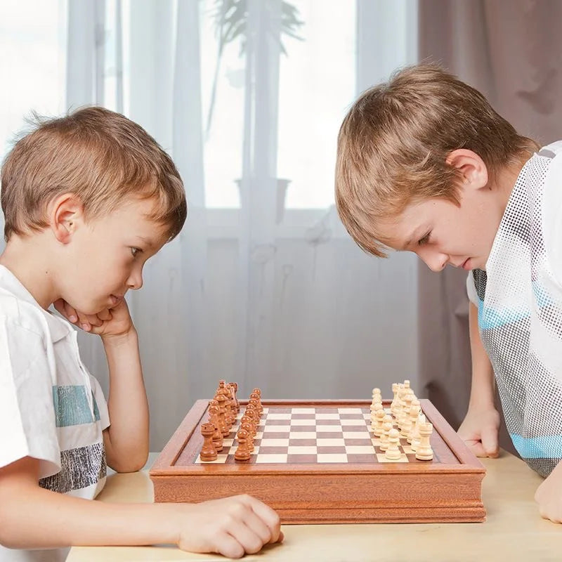 12.8'' Magnetic Wooden Chess Set / 2 Built-in Storage Drawers