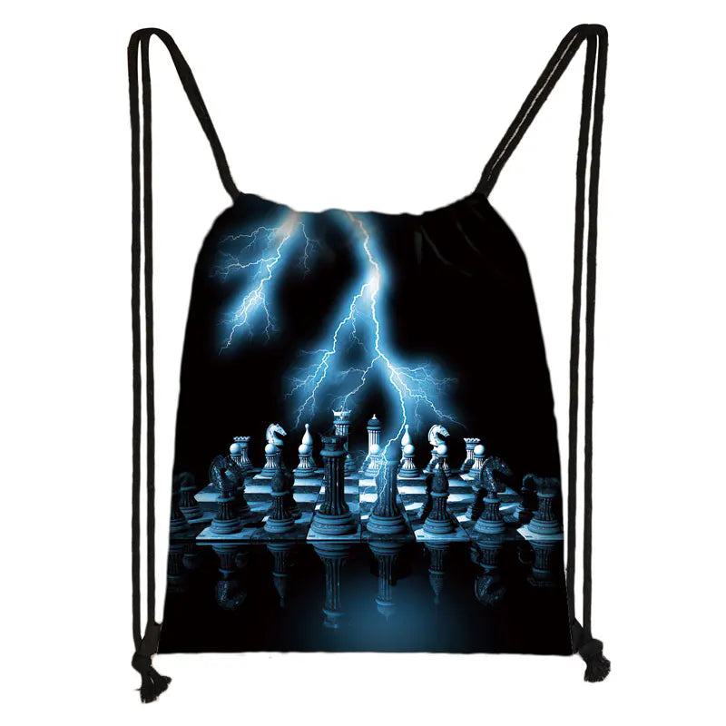 Cute Chess Print Drawstring Bag Chess Player Game