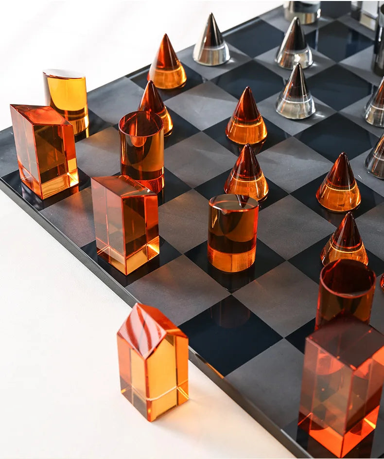 Square Decorative Figurines Geometric Crystal Chess