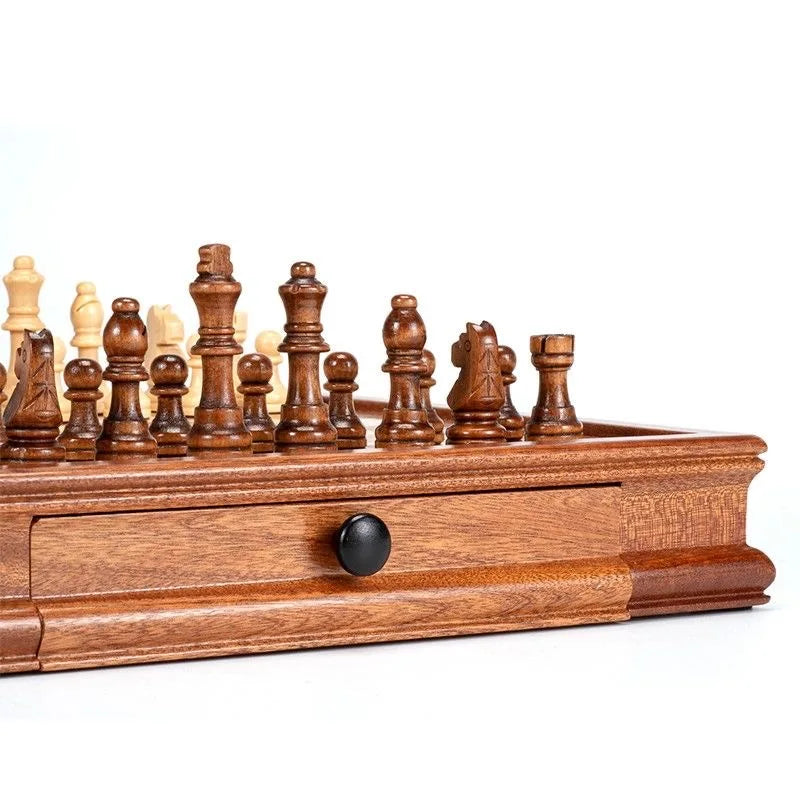 12.8'' Magnetic Wooden Chess Set / 2 Built-in Storage Drawers