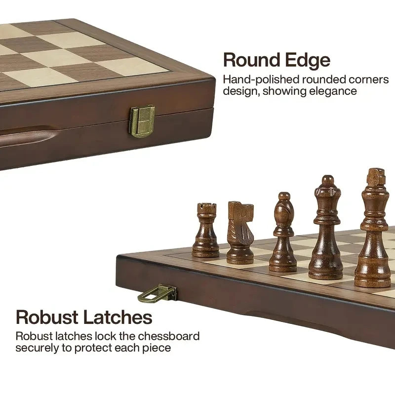 39.3cm/15.47inch magnetic wooden chess set with 2 additional queens