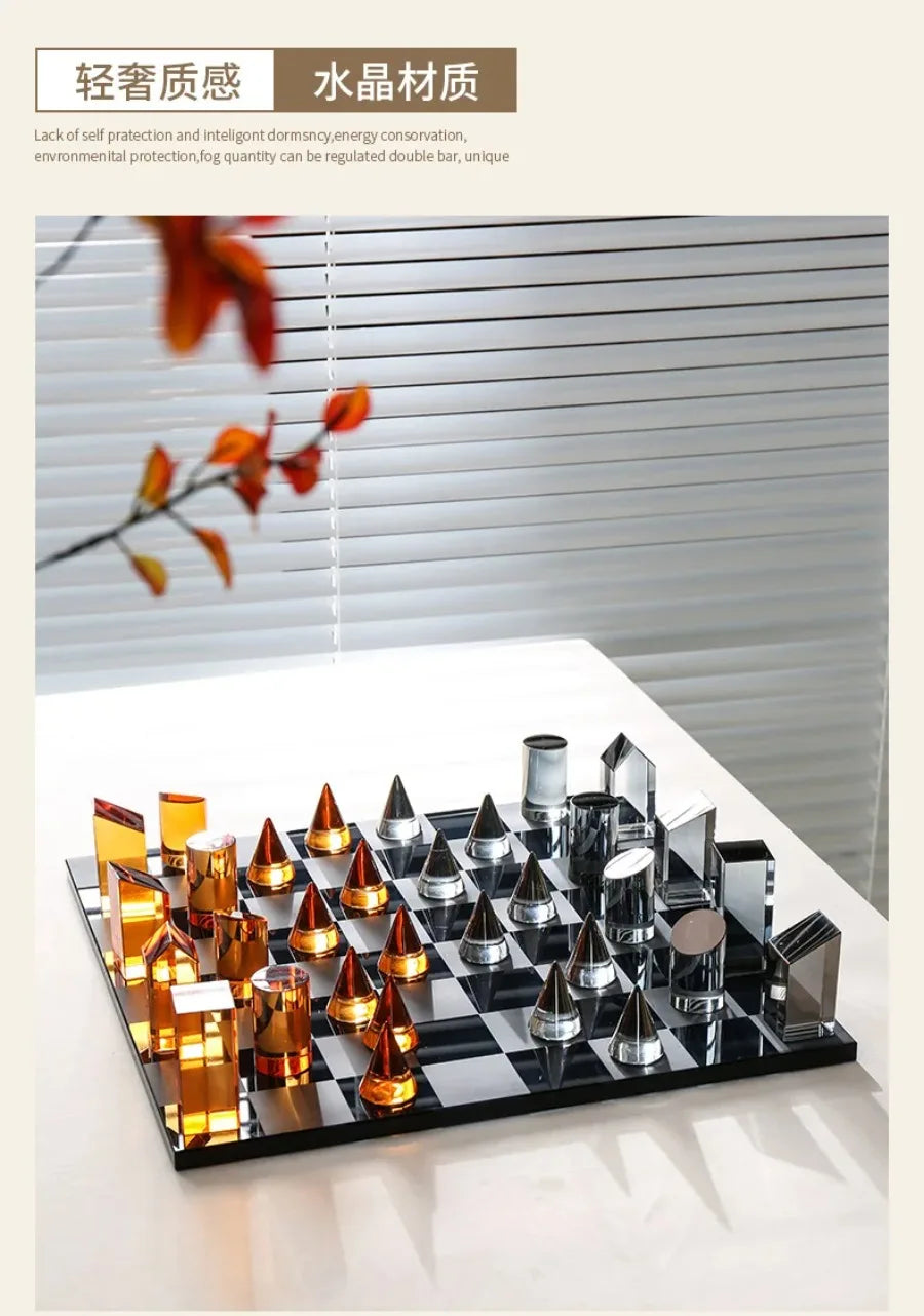 Geometric K9 Crystal Chess Chessboard Clear Glass Chess