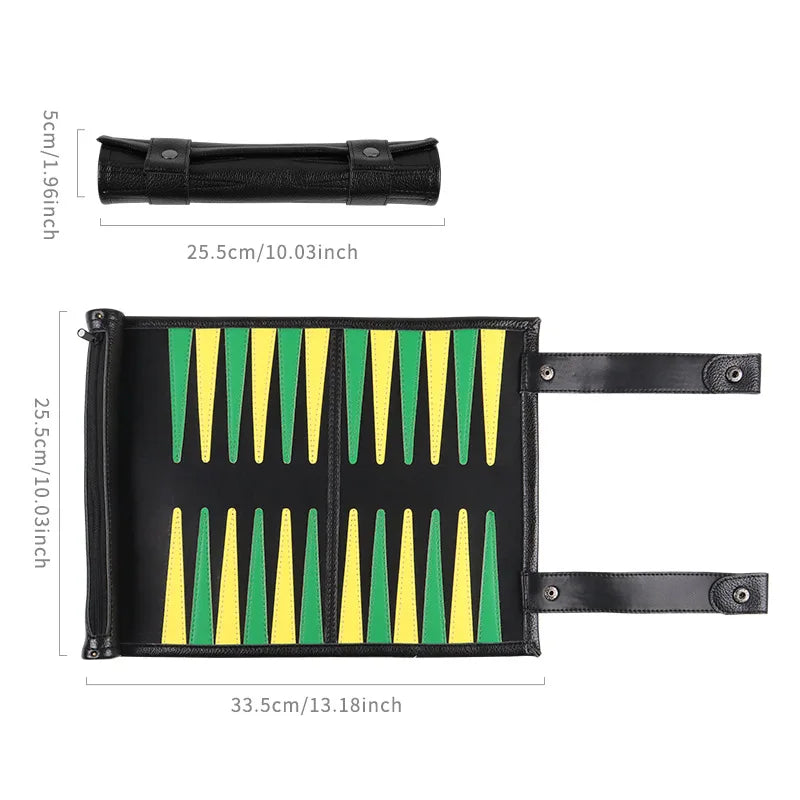 Backgammon Set PU Leather Roll-up Board with Chess Pieces