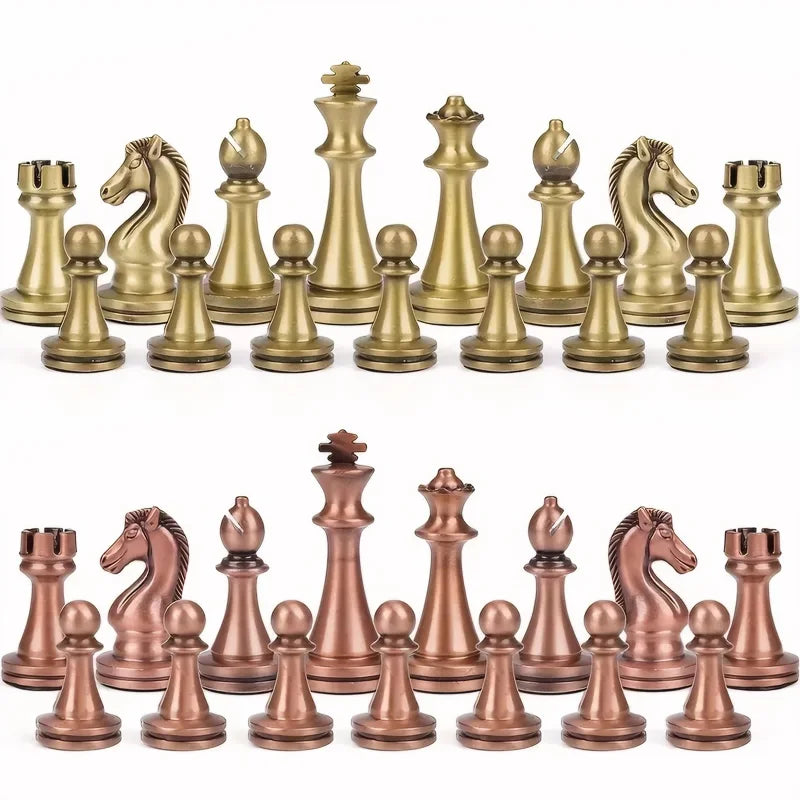 30 cm / 11.8 Zoll Antikes Bronze Klappschachspiel mit beschwerten Figuren aus Legierung – Luxusgeschenk