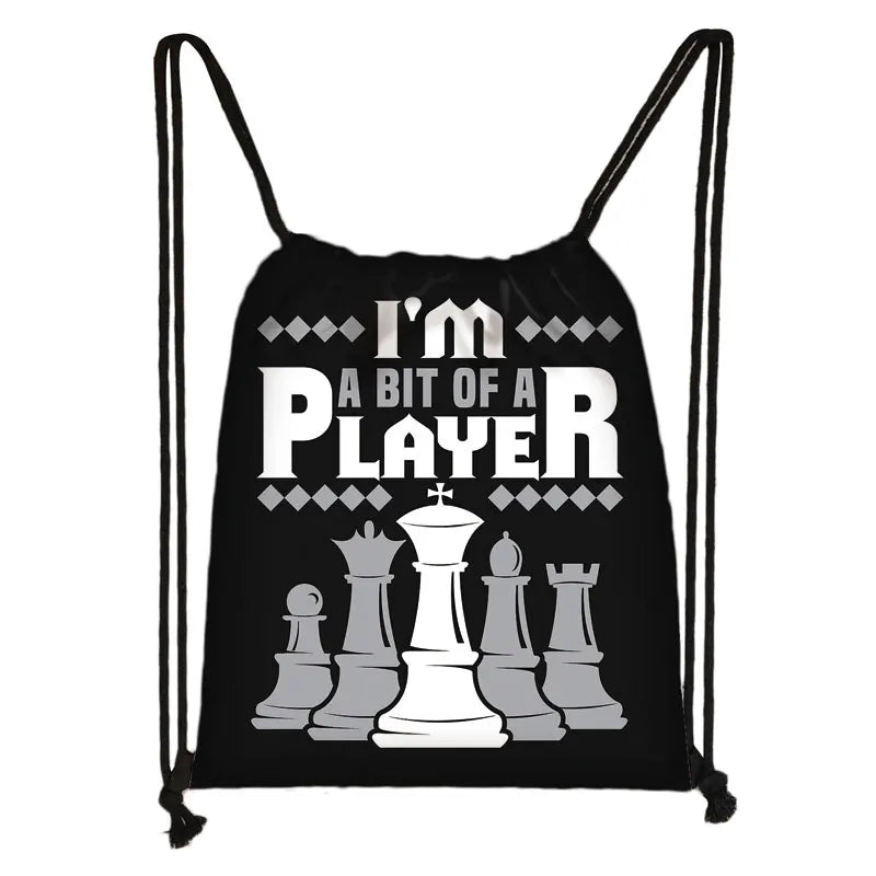 Cute Chess Print Drawstring Bag Chess Player Game