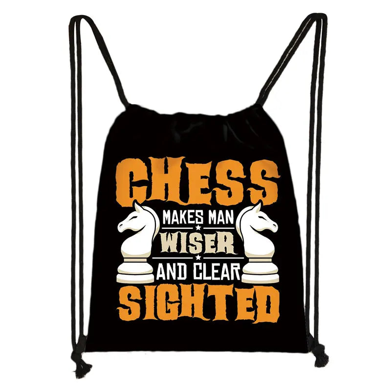 Cute Chess Print Drawstring Bag Chess Player Game