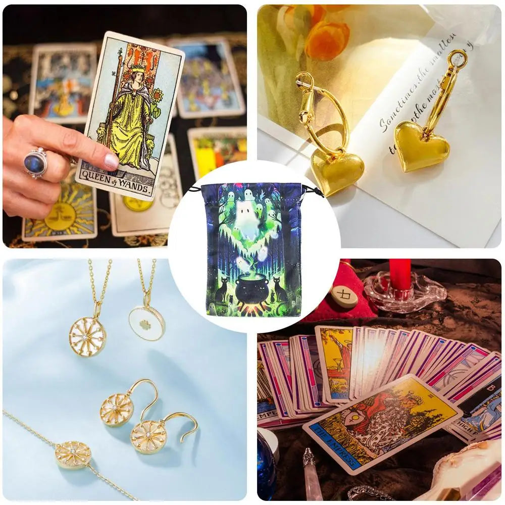 Drawstring Pouch Cat-Themed Tarot Decks Container