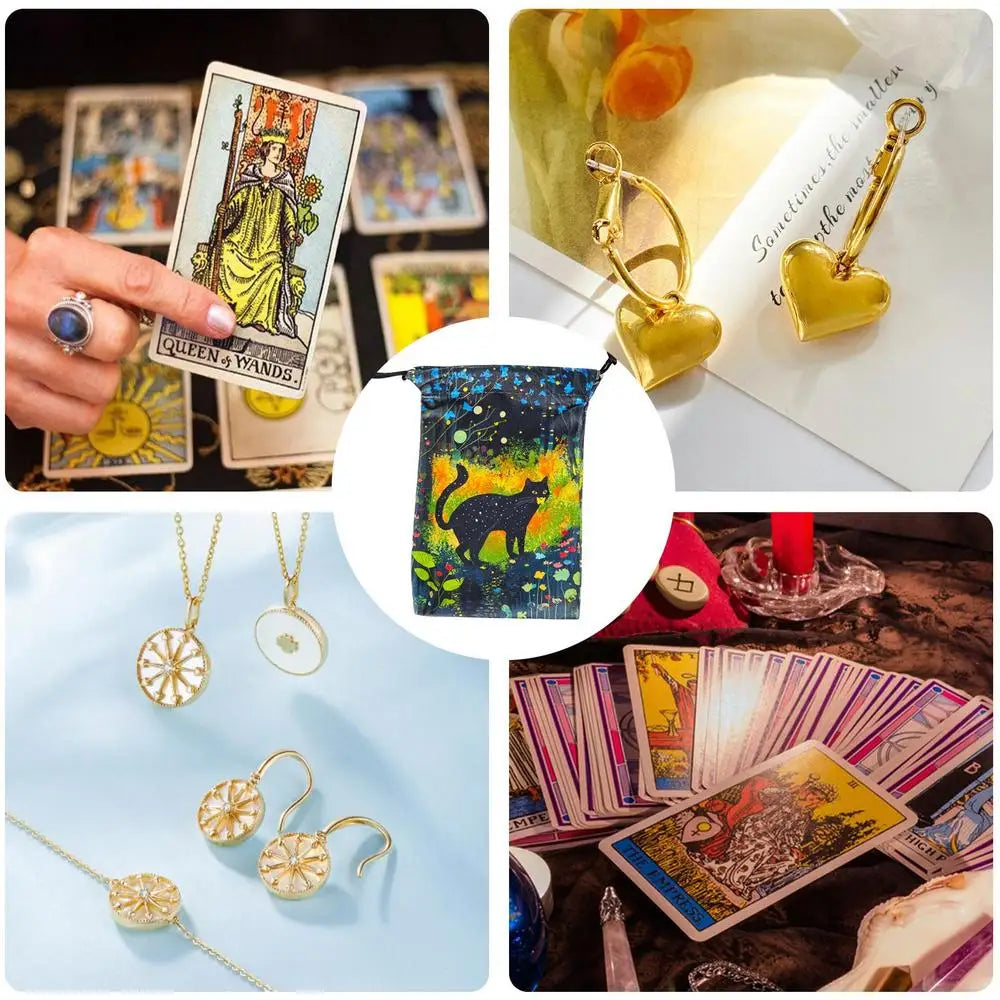 Drawstring Pouch Cat-Themed Tarot Decks Container
