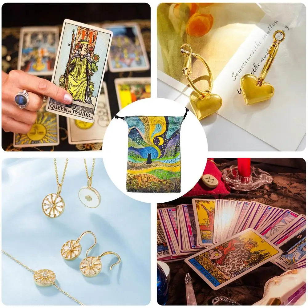 Drawstring Pouch Cat-Themed Tarot Decks Container
