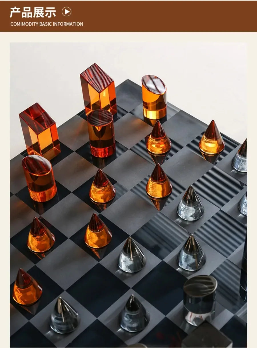 Geometric K9 Crystal Chess Chessboard Clear Glass Chess