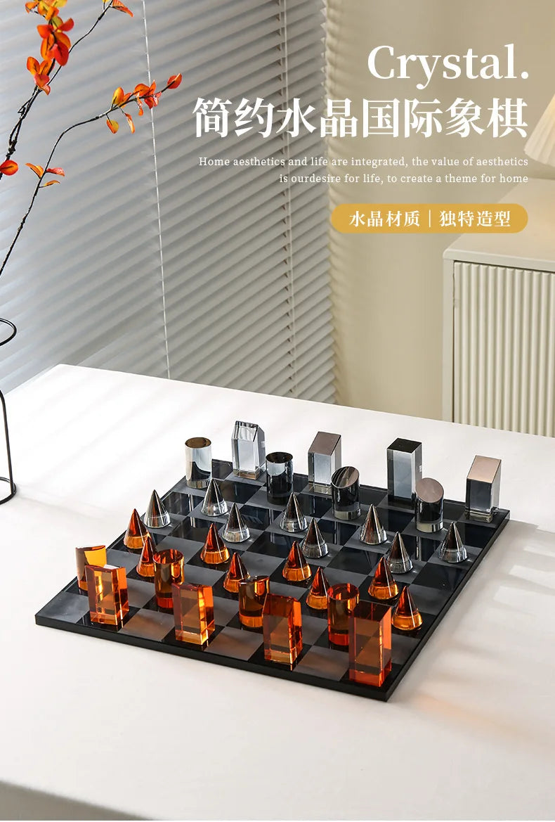 Square Decorative Figurines Geometric Crystal Chess
