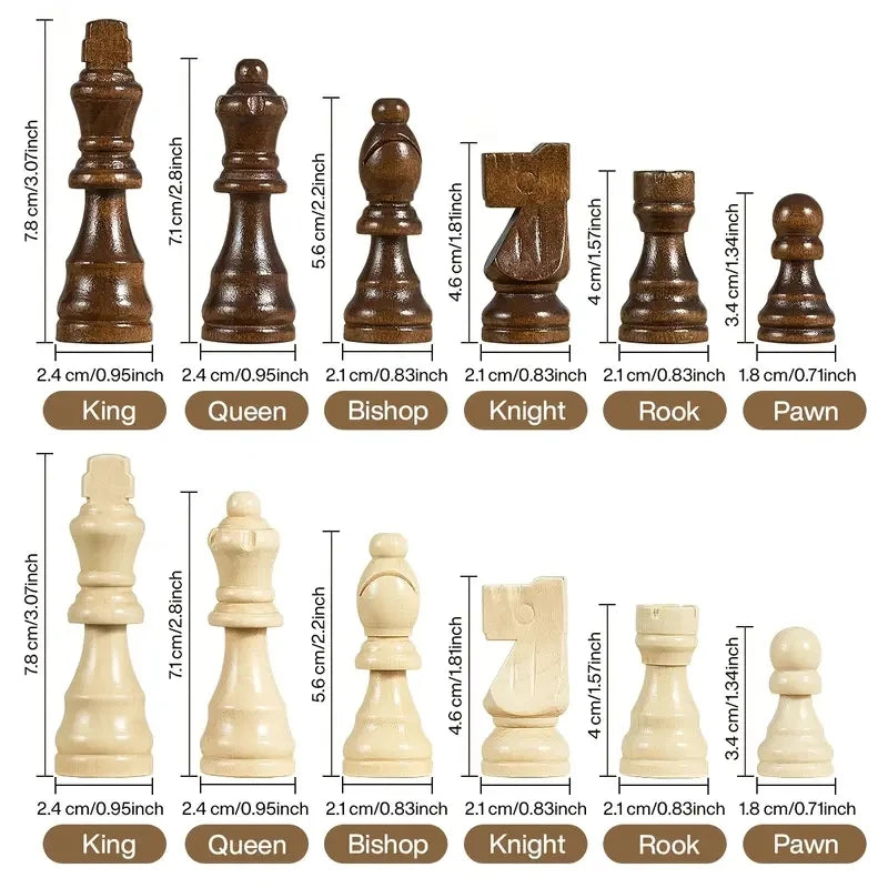 39.3cm/15.47inch magnetic wooden chess set with 2 additional queens