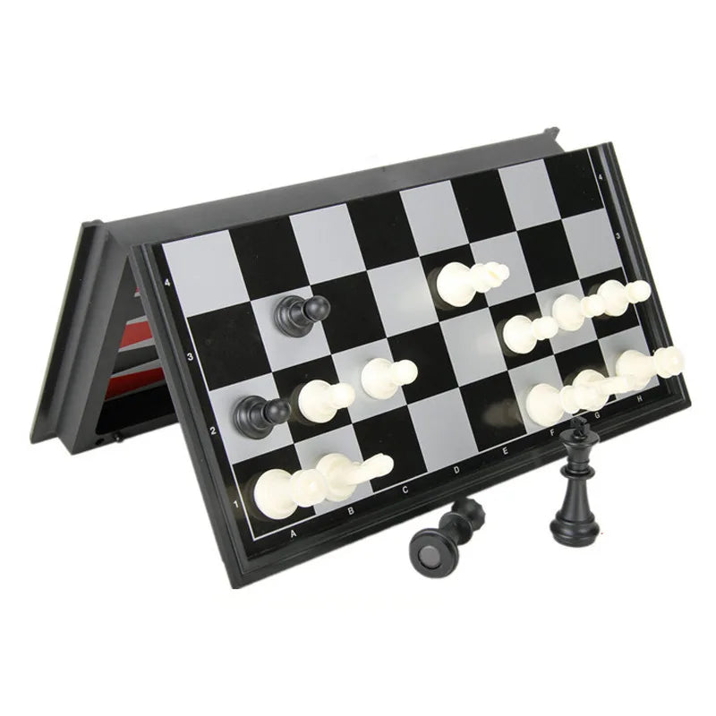 Foldable Magnetic Chess 25CM Checkers Backgammon Game Board 3-in-1
