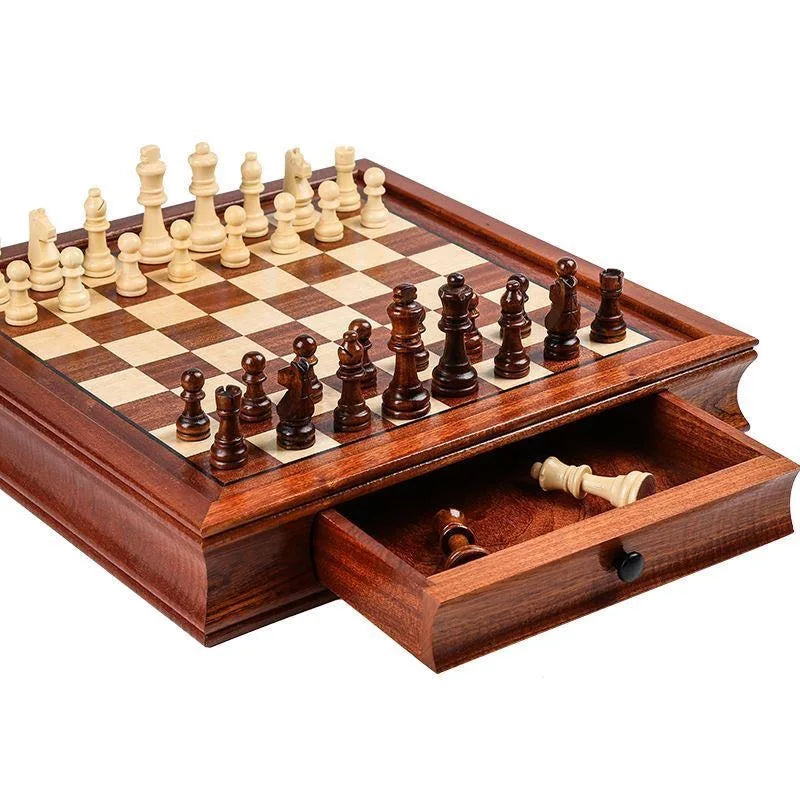 12.8'' Magnetic Wooden Chess Set / 2 Built-in Storage Drawers
