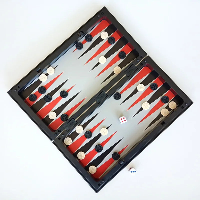 Foldable Magnetic Chess 25CM Checkers Backgammon Game Board 3-in-1