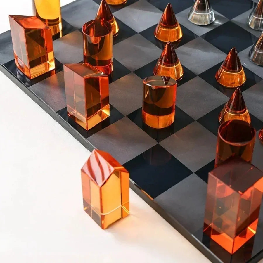 Geometric K9 Crystal Chess Chessboard Clear Glass Chess