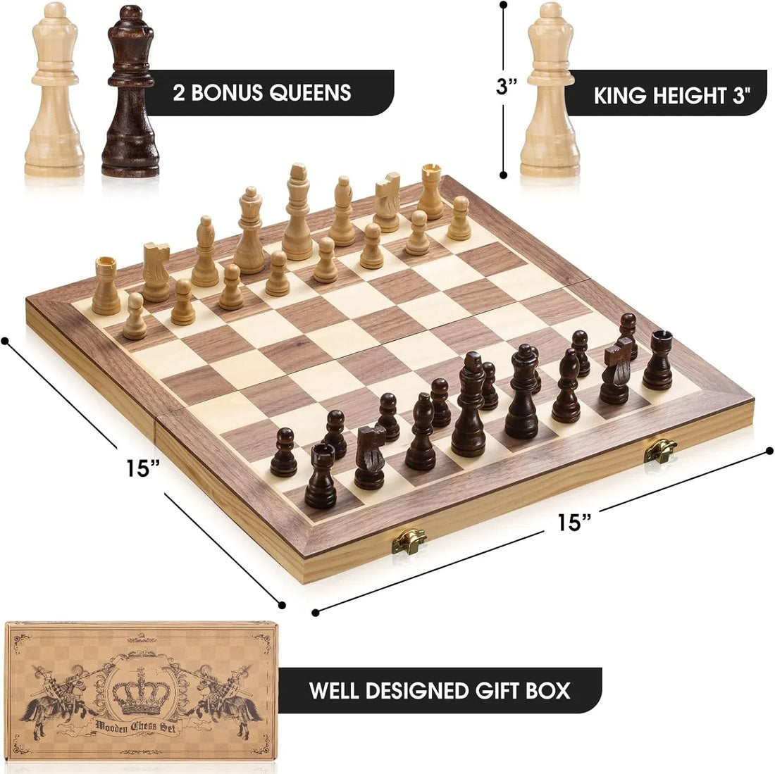 Upgraded Magnetic Chess Set, 15" Tournament Staunton Wooden Chess