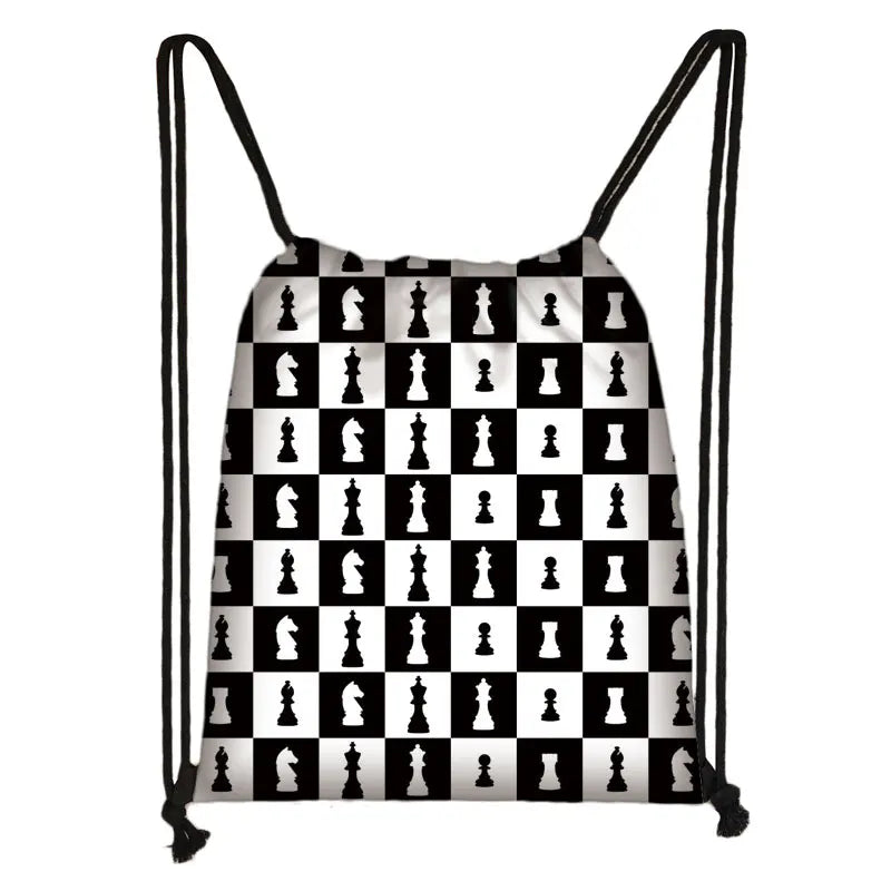 Cute Chess Print Drawstring Bag Chess Player Game