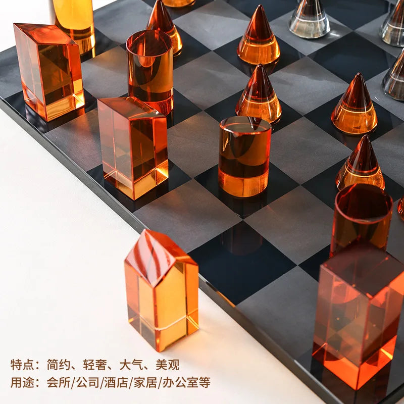 Geometric Crystal Chess Chessboard Clear Glass Chess