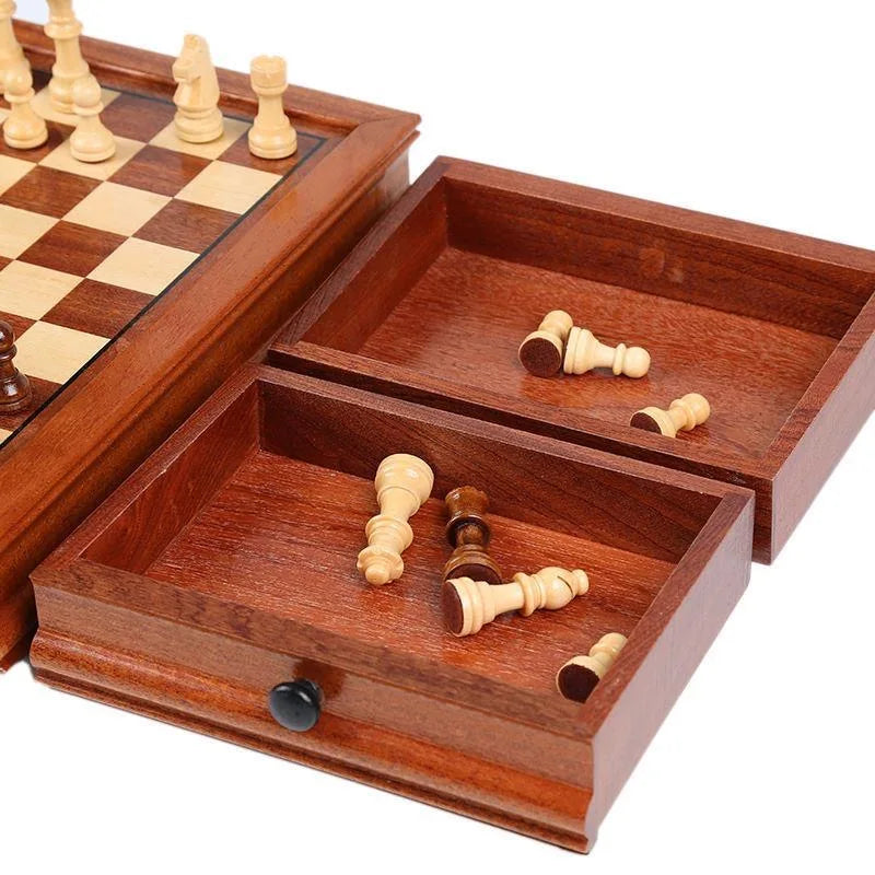 12.8'' Magnetic Wooden Chess Set / 2 Built-in Storage Drawers