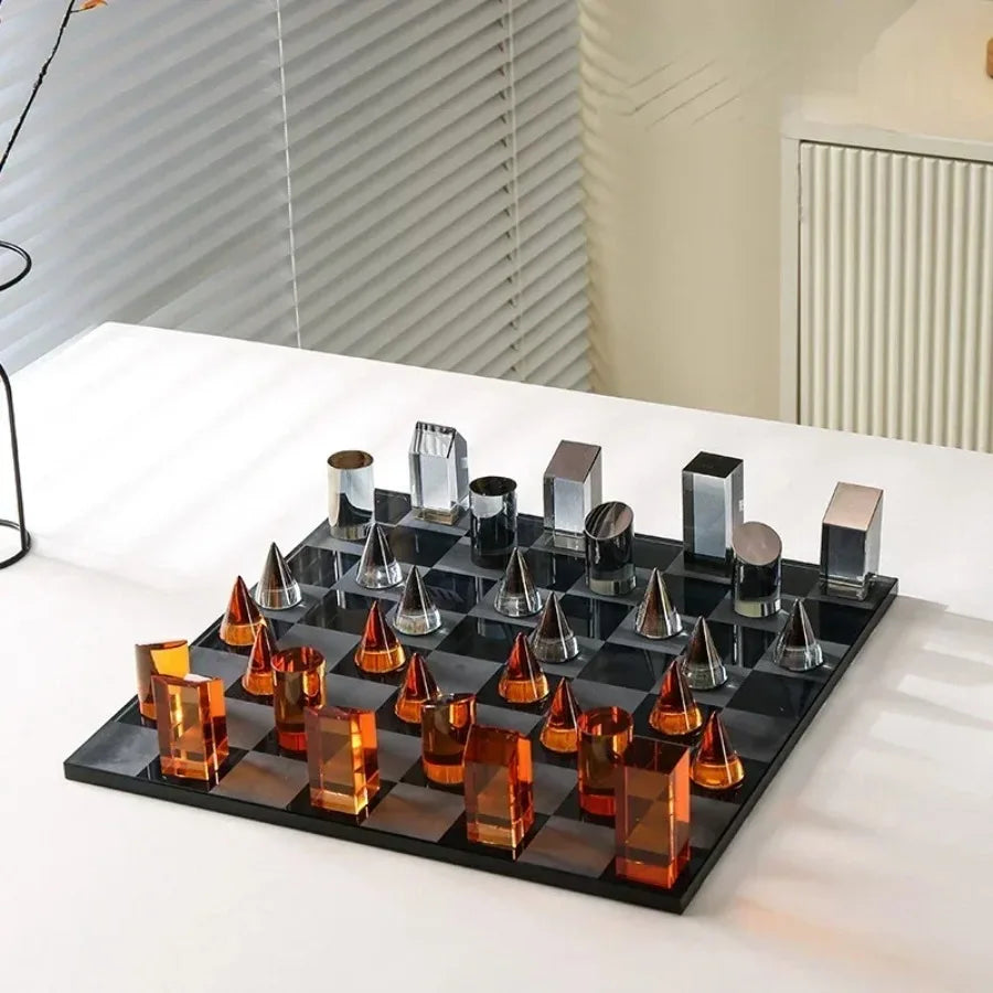 Geometric K9 Crystal Chess Chessboard Clear Glass Chess