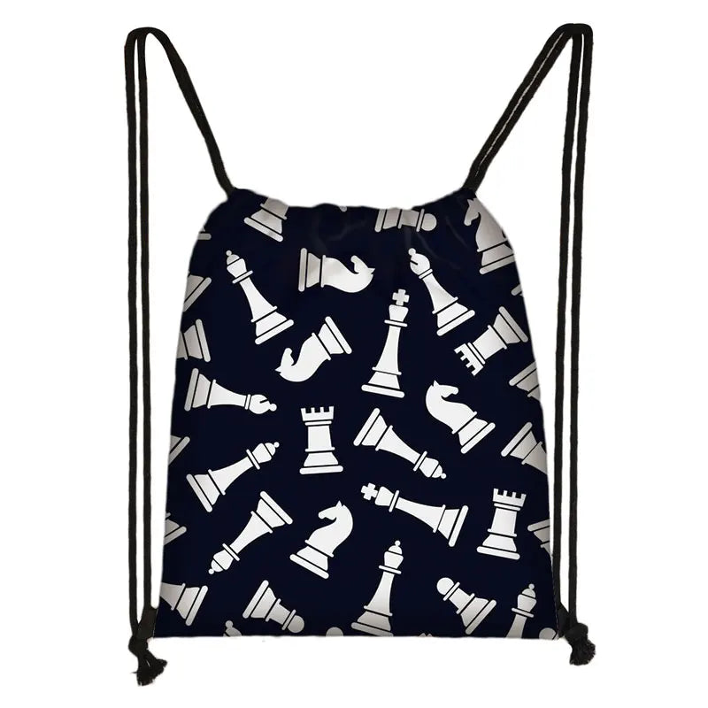 Cute Chess Print Drawstring Bag Chess Player Game