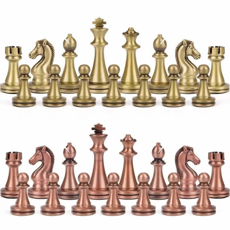 Chess Set High End 30cm/11.8inch Antique Bronze Foldable Solid Wood Box