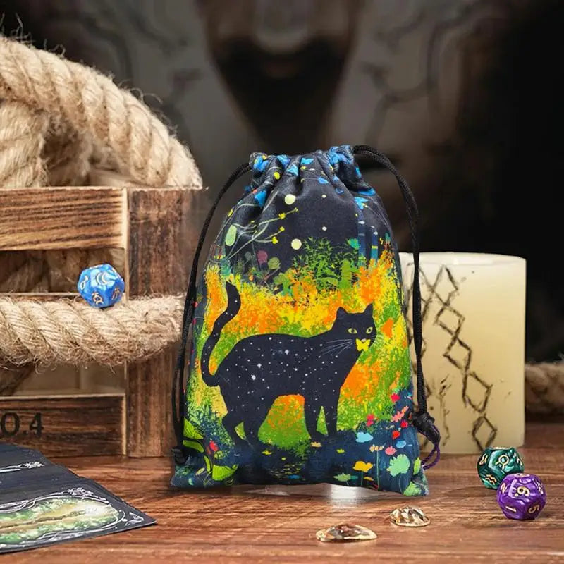 Drawstring Pouch Cat-Themed Tarot Decks Container