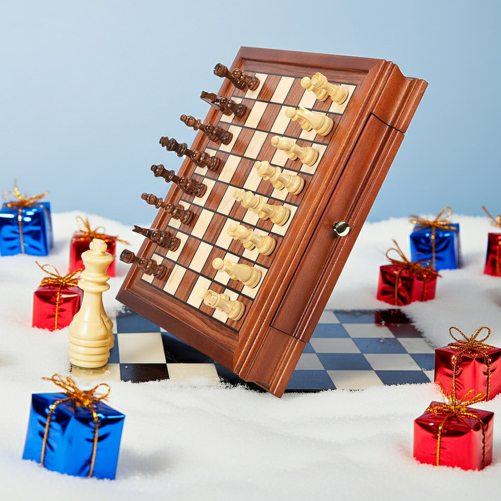 12.8'' Magnetic Wooden Chess Set / 2 Built-in Storage Drawers