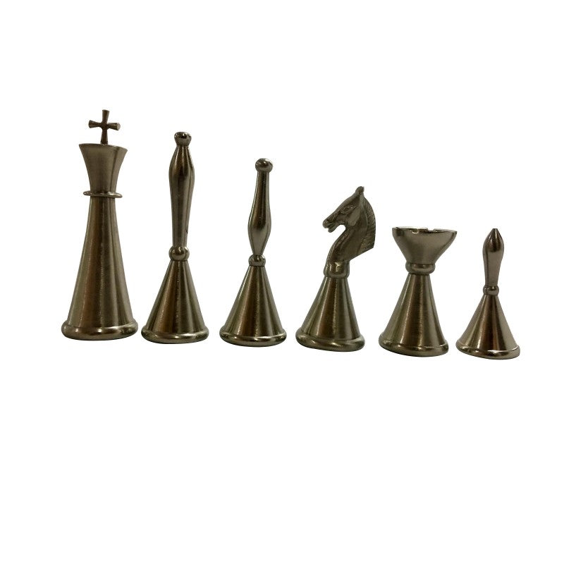 Art Deco Solid Brass Chess Pieces – 4″ King Display & Playing Set