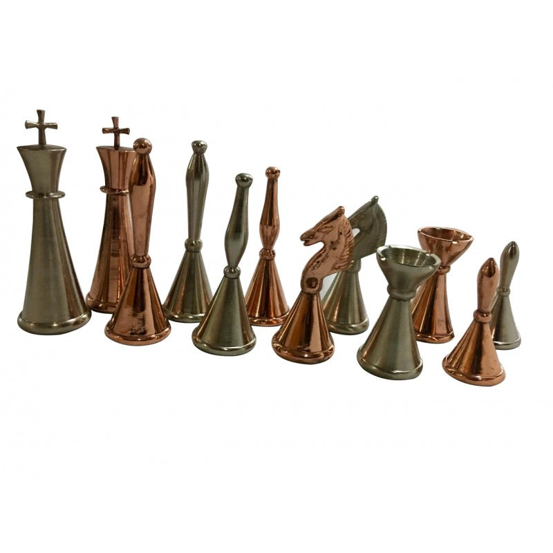 Art Deco Solid Brass Chess Pieces – 4″ King Display & Playing Set